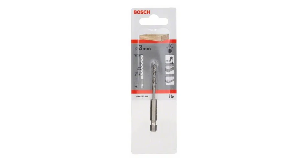 Akce BOSCH Spirálový vrták do dřeva s šestihrannou stopkou 1/4" 3 x 33 x 74 mm 2608595519