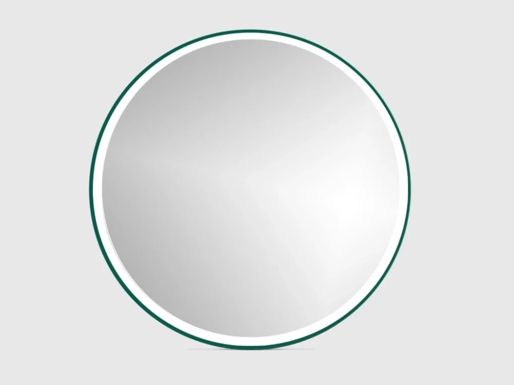 Zrcadlo RoundLine premium - zelený matný rám, s LED osvětlením Aktuální